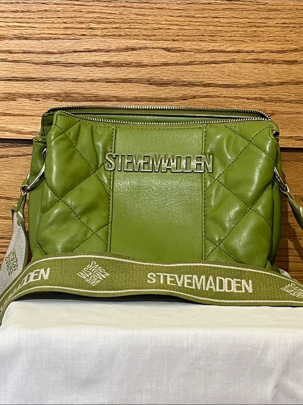 Steve Madden Green Quilted Crossbody Bag with Branded Strap